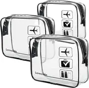 [Lermende] TSA Approved Toiletry Bag with Zipper Travel Luggage Pouch Carry On Clear Airport Airline Compliant Bag Quart Sized 3-1-1 Kit Travel Cosmetic Makeup Bags (3Standard Size)