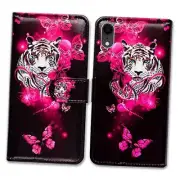 Case for iPhone XR Leather Flip Wallet Case Cover with White Tiger Butterfly