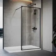 ELEGANT Walk-In Black Shower Screen Fixed Panel 10mm Toughened Glass and Shower Base 100x190cm