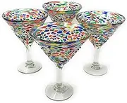 Mexican Hand Blown Glass – Set of 4 Hand Blown Modern Margarita Glasses - Confetti Rock (12 oz)