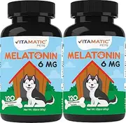 [Vitamatic] Melatonin for Dogs – 6 mg – 120 Chewable Tablets (Pack of 2) Beef Flavored – Natural Calming Support – Non-Habit Forming – Veterinarian Formulated