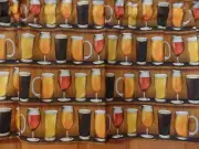 Beer Mugs & Glasses On Shelves, Dark Wood Background, Handmade MAN CAVE VALANCES
