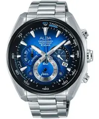 在飛比找Yahoo!奇摩拍賣優惠-ALBA 雅柏 藍光三眼計時不鏽鋼腕錶/45mm/VK63-