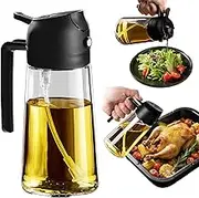 Vivva 16oz/470ml Olive Oil Dispenser - 2 in 1 Olive Oil Spray Bottle for Cooking Oil Sprayer Glass Oil Bottle Kitchen Tools, Premium Food-grade Oil Mister for Air Fryer, Salad, Frying and BBQ (Black)
