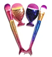 MERMAID COSMETIC BRUSH SET pair foundation contouring broad wide fish rainbow 1J