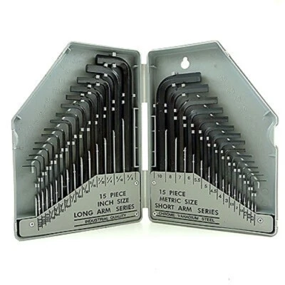 30PC Hex Key Set SAE + Metric Wrenches Long / Short Arm