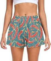 [FRODOTGV] Retro Peppers Blue Womens Athletic Shorts with Pockets Tennis Shorts for Biking Lounging Jogging Beach S