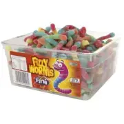 Fini Fizzy Worms Sour Gummy Kids Sweet Candy Lollies Chewy Snack 1.35kg Tub