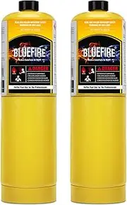 BLUEFIRE (2) 14.1 oz Modern MAPP Gas Cylinder 99.9% High Purity Propylene Equal to MAP-PRO Hotter than Small Propane Tank Torch Fuel Various Packages Available MAP GAS Cylinder Torch Kit Pack of 2