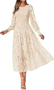 [BTFBM] Casual Women's 2024 Fall Dresses Elegant Wedding Guest Dress Long Sleeve Floral Midi Dress Flowy Bohemian Long Dress