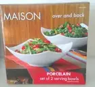 Maison Homewares Porcelain set of 2 Serving Salad Nice Fancy Bowls White