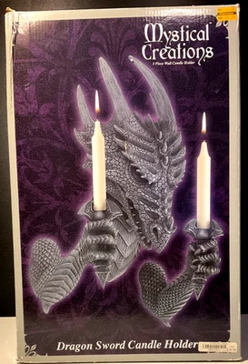 Mystical Creations 3-Pcs Dragon Sword Wall Candle Holder Sconce Halloween Decor