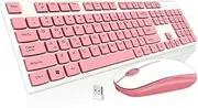 Wireless Keyboard and Mouse, 2.4G Full-Sized Ergonomic Keyboard Mouse Wireless Combo Ultra-Thin Cordless USB Mice Set for Computer Laptop PC Windows Mac - Pink