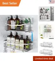 Easy Installation Shower Caddy - Rustproof Stainless Steel - 5 Hooks - 2 Pack
