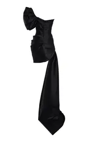 [Monique Lhuillier] Asymmetric Draped Mini Dress With Train