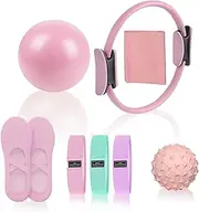 Pilates Essentials Kit for Women, Pilates Equipment, for Home Workouts with Ring and Ball Set, 3pcs Booty Bands, Yoga Bands for Stretching, Fascia Ball, Yoga Socks