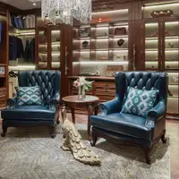 在飛比找ETMall東森購物網優惠-仁豪家具第五大道美式家具休閑椅真皮單位沙發椅書房椅子金絲檀木