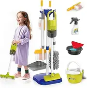 Kids Cleaning Set14 Piece -Toddler Cleaning Toy Set Includes Real Working Vacuum Cleaner, Broom, Mop, Brush, Spray, Preschool Educational Pretend Play Cleaning Kit for Toddler (Blue)