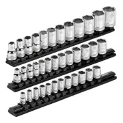 60053-- Aluminum Rails Store up to 3-Piece Black Magnetic Socket Organizer Set