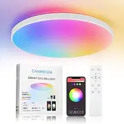 SILAMPDI Led Ceiling Light WiFi Tuya Control, 24W Smart Ceiling Light White, RGB Mode with Remote Control 16 Million Colors Timer & Memory 3000K-6500K Connect Alex Google Siri for Bedroom Living Room
