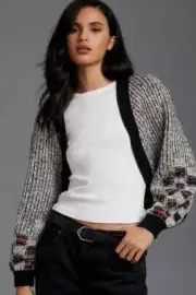 Anthropologie Pilcro Checkerboard Cropped Cardigan Sweater Embroidered 1X NWT