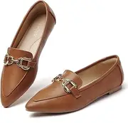 [Tilocow] Metal Chain Loafers Flats for Women Pointed Toe Slip on Flats Comfortable Fashion Work Business Shoes