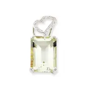 14K White Gold Green Amethyst u0026 Real Diamond Pendant