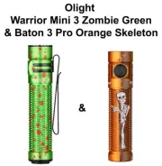 Olight Warrior Mini 3 Zombie Green & Baton 3 Pro Orange Skeleton Flashlights