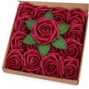 Artificial Flowers Fake Roses with Stems Boxed Foam Roses for 16Pcs Burgundy