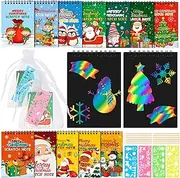Zhanmai 24 Set Christmas Scratch Crafts Arts Notebooks Gifts Christmas Mini Coloring Books for Kids Christmas Scratch Note Pads Christmas Stationery Party Favors for School Activity Birthday