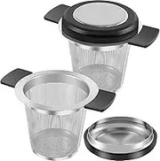 2 Pcs Tea Strainers for Loose Tea, Stainless Steel Tea Steeper, Infuser Fine Mesh Tea Diffuser with Silicone Lid and Heat Proof Double Handles for Teapots Cups Mugs/2899