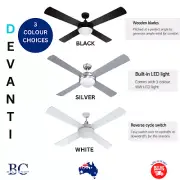 Devanti 52'' Ceiling Fans Wooden Blades LED Light With Remote Control 3 Colours