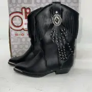 New Children’s Black Dingo Cowboy Boots With Fringe. 11 D. 24-72