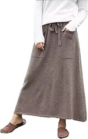 [TangDao] Women’s Wool Skirt with Pockets Elastic High Waist Casual Pleated Skirt for Spring Fall Winter A Line Maxi Skirt