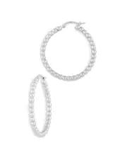 Bloomingdale's Fine Collection Beaded Medium Hoop Earrings in Sterling Silver
