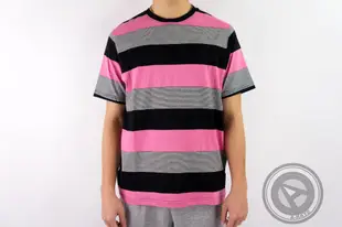 【A-KAY0】STUSSY SIDNEY STRIPE CREW 短T 玫瑰粉黑灰【114919ROSE】