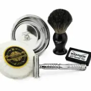 DE Butterfly Safety Razor Twist Open Shaving Kit Pure Badger Brush + Bowl & Soap