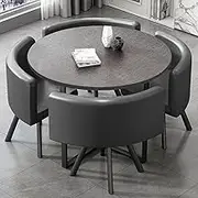 YUGXTH Office Reception Room Club Table and Chair Set, Negotiation Table for 4, Office Conference Table Business Coffee Table Set, Dining Table Soft Backrest Seat, Modern Style Furniture(Gray,80cm/31.