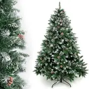 Snowy Green Christmas Tree 1.5M/1.8M/2.1M/2.4M/2.7M W/ Pine Cones Hinged Branch
