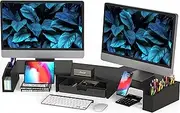 SimpleHouseware Dual Monitor Stand Riser with Drawer, Black
