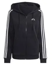 Adidas Women Essentials 3S FZ Hoody Shirts Black Casual Jersey GYM Shirt HZ5743