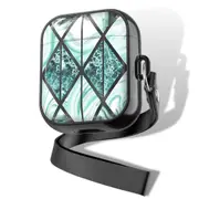 Airpod Case For Apple Airpods Gen 1 & 2 - Marble Mosaic Art Deco Design Protective Cover With Keychain Lanyard - Supports Wireless Qi Charging For Airpods Generation 1 & 2 - Green Black Lanyard