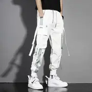 Lettering Strappy Cargo Harem Pants White - S
