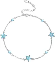 [CRMAD] Beach Starfish Anklet for Women Sterling Silver Moonstone Beach Anklet Irish Jewelry (starfish), 21.5+5cm, Metal, no gemstone