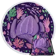Purple Underwater World and Pretty Turtle Round Beach Towel