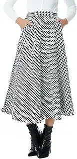 [Biilyli] Women Winter Houndstooth Wool Maxi Skirt Elegant Warm High Waist Elastic Waist Casual Party A-line Long Skirt