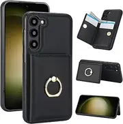 [Boyobacase] for Samsung Galaxy S23 Plus 5G Case Wallet with Card Holder,for Galaxy S23 Plus 5G Flip Case 360°Rotation Ring Holder Kickstand Phone Cover with 4 Card Slots and Cash Pocket-Black