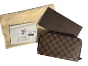 New Authentic Louis Vuitton Long Zippy Organizer Wallet Damier Ebene Brown