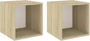 vidaXL 2X Wall Cabinets Home Organiser Living Room Storage Hanging Wall-Mounted Floating Cabinet Shelf White and Sonoma Oak Engineered Wood