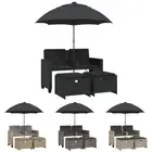 Garden Sofa 2-Seater with Parasol and Stools Settee Loveseat Poly Rattan vidaXL